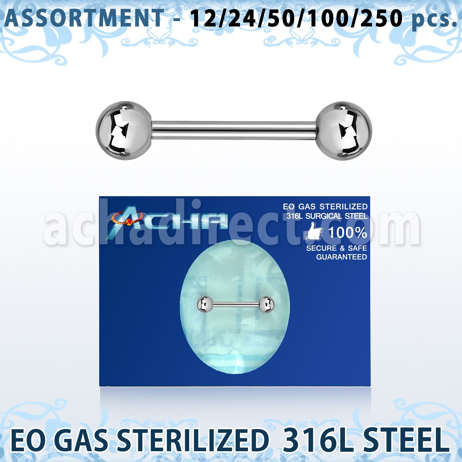 blk482 surtido piercing surtido 250 50 piercings esterilizados barbells parapezon acero quirurgico 316l bolas 16mm venta