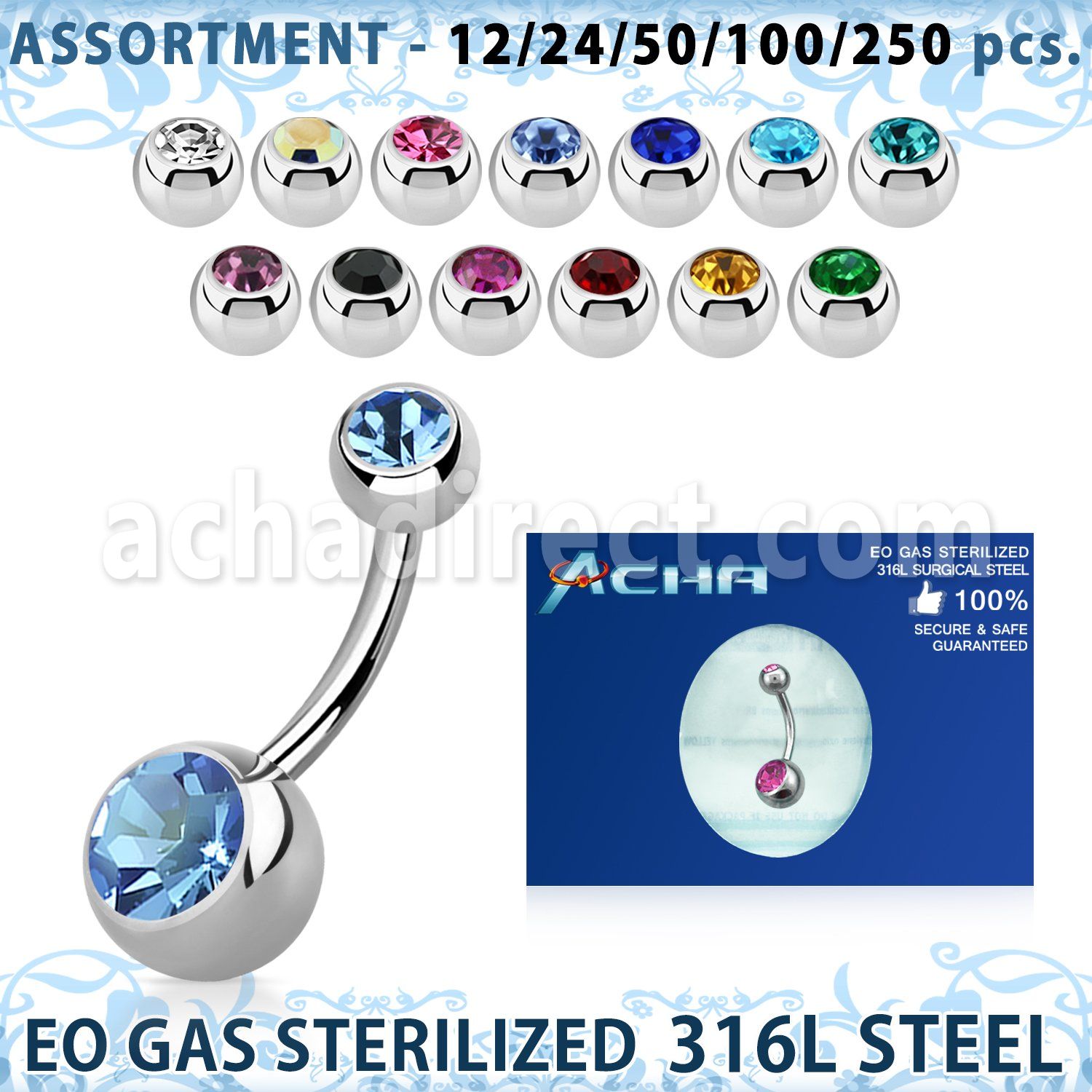 blk484 surtido piercigs surtido 250 50 piercings esterilizados piercing ombligo acero quirurgico 316l bolas joya 5 8mm venta