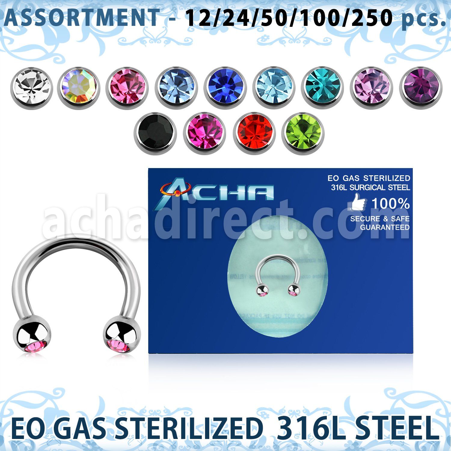 blk487 eo gas sterilized piercing: surgical steel circular barbell 3mm