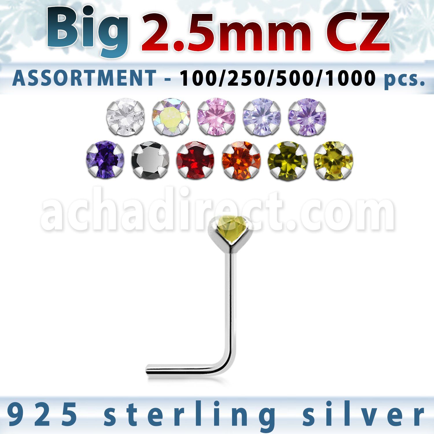 blk523 surtido por mayorpiercing nariz l plata esterlina 925 0 6mm zirconia redonda 2 5mm distribuidor