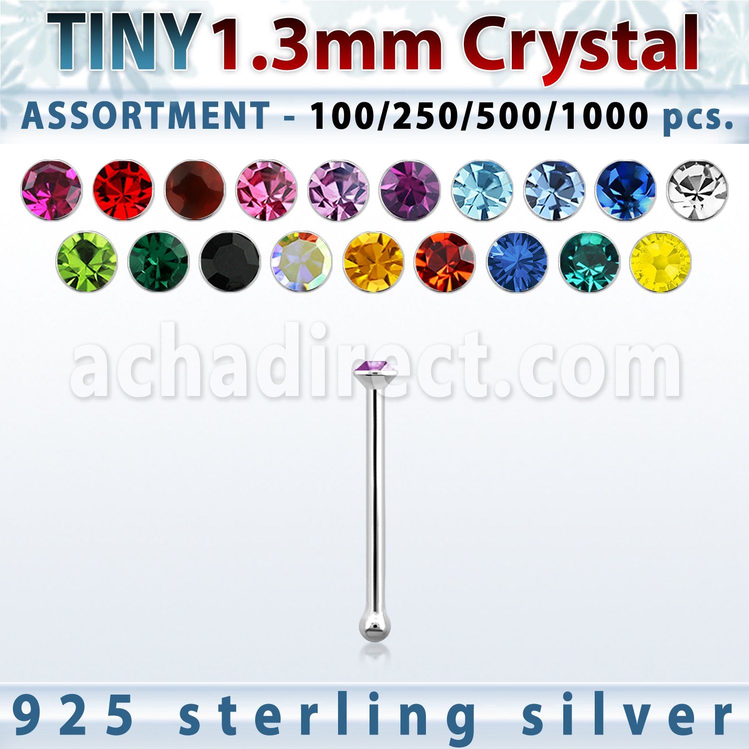 blk530 surtido por mayor piercings nariz plata piercings nariz hueso plata esterlina 925 0 6mm cristal redondo 1 25mm mayorista