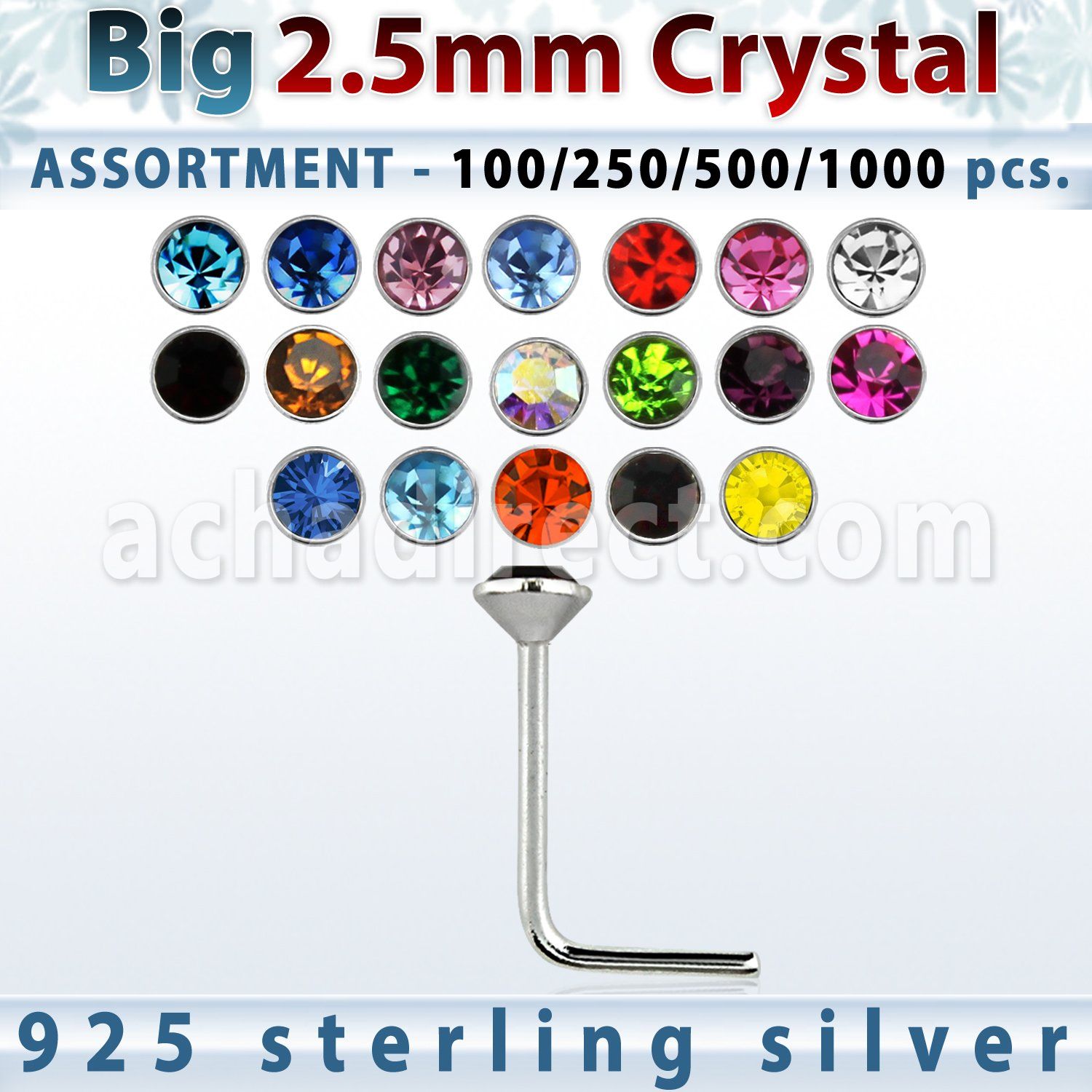 blk535 surtido por mayor piercing nariz plata piercings nariz plata esterlina 925 0 6mm cristal redondo 2 5mm venta