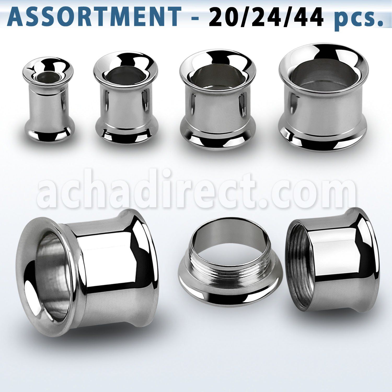 blk536 display 20 dilataciones tunel doble flare acero quirurgico brillo espejo pvd negro tornillo interno 6mm 14mm venta