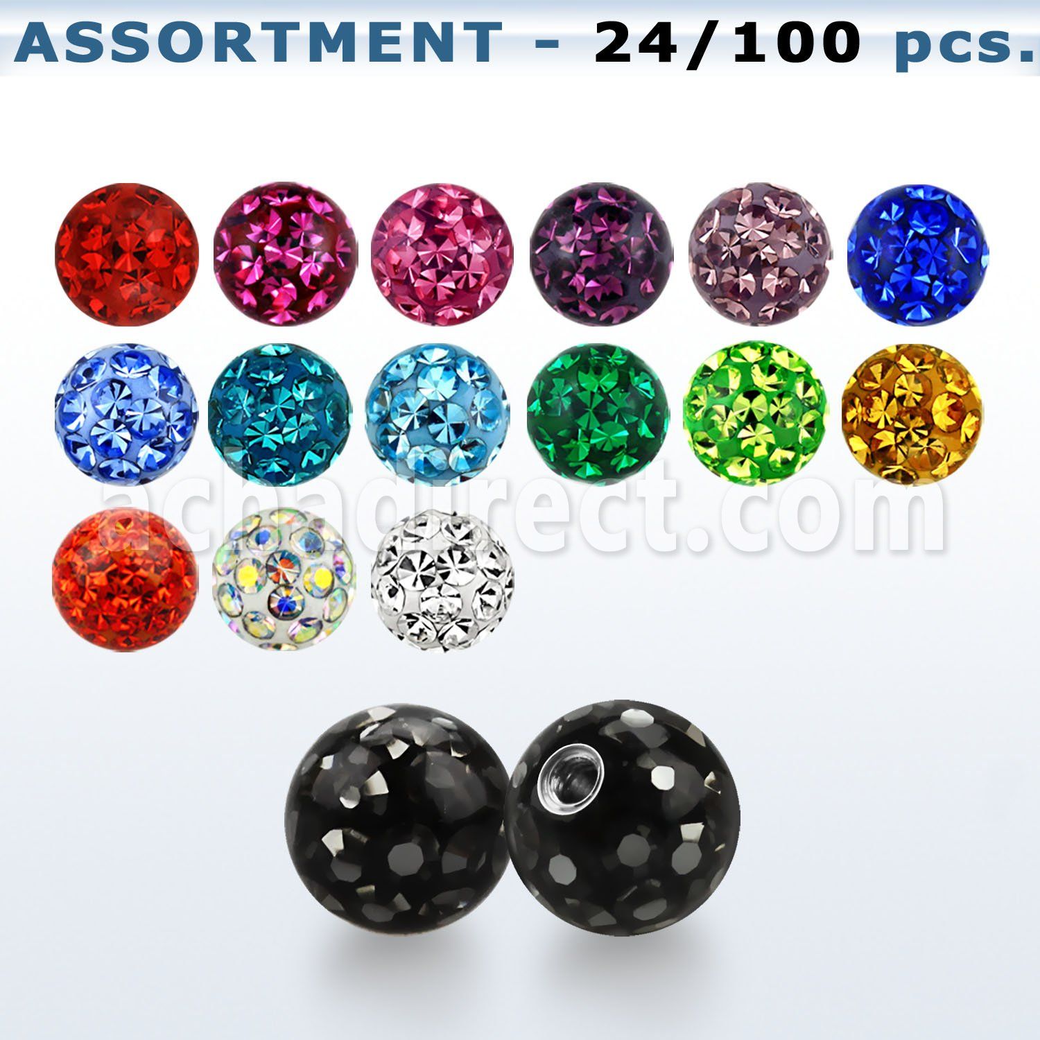 blk541 surtido piercings 24 100 bolas multi cristal 5mm rosca . el precio es tan bajo como 1 34$ por pieza distribuidor mayorista