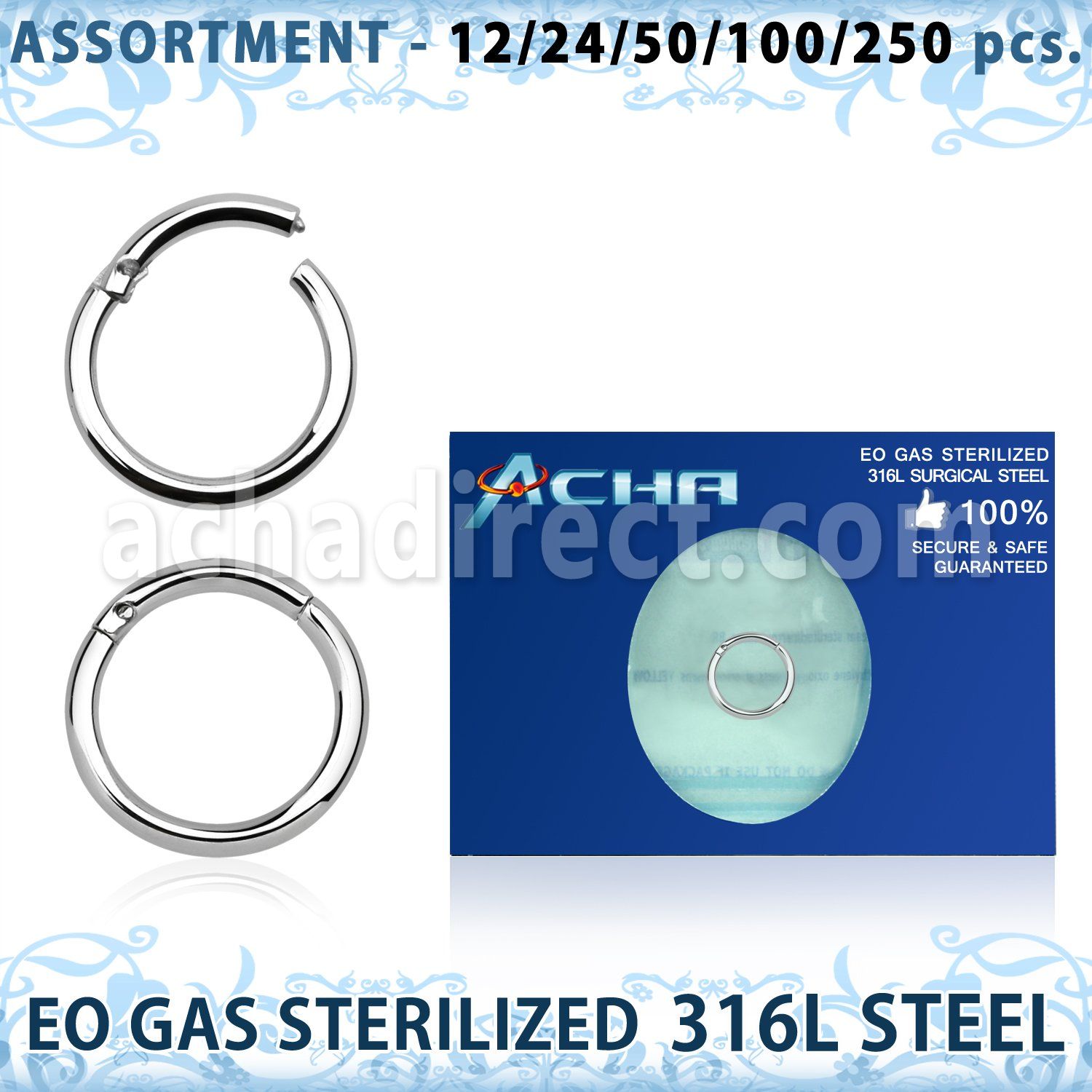 blk675 eo gas sterilized 316l steel hinged segment ring