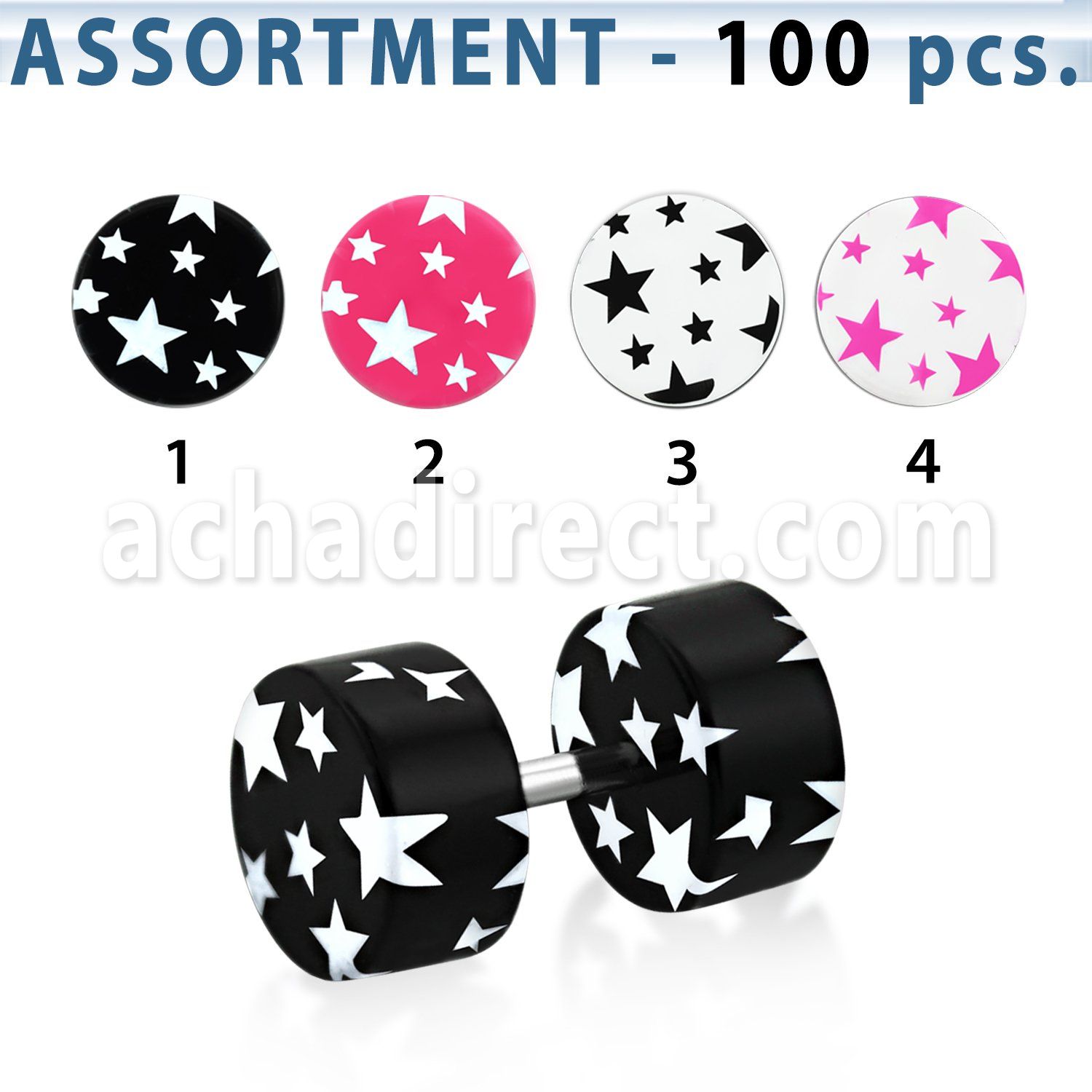 blk682 acrylic fake plugs stars 6mm to 10mm colors 100pcs