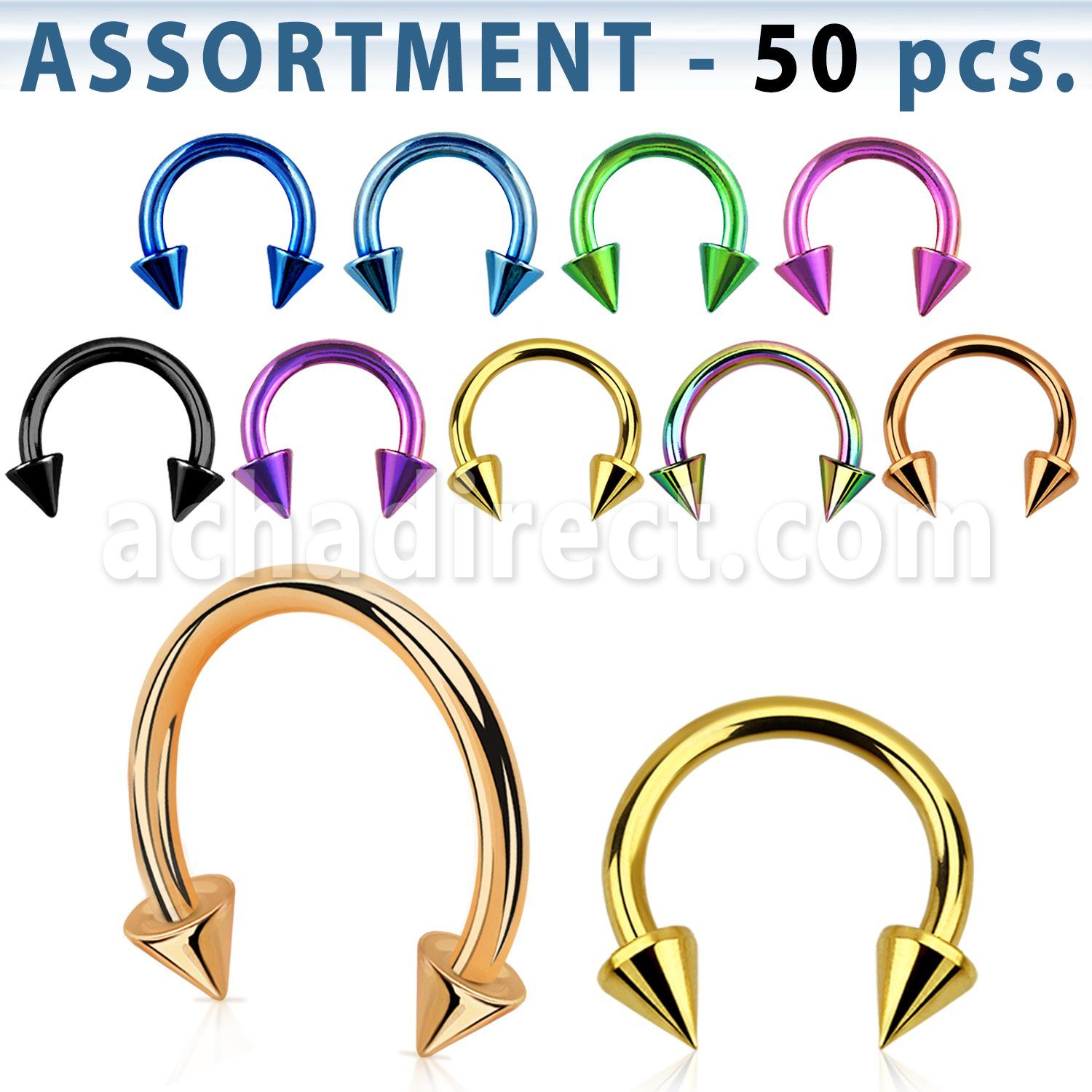 blk82 surtido piercings 50 barbells circulares acero quirurgico pvd con conos 3mm al por mayor