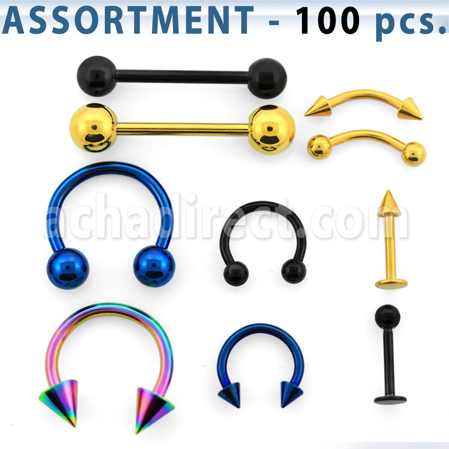 blk89 surtido piercings 100 piercings basicos acero quirurgico anodizado al por mayor