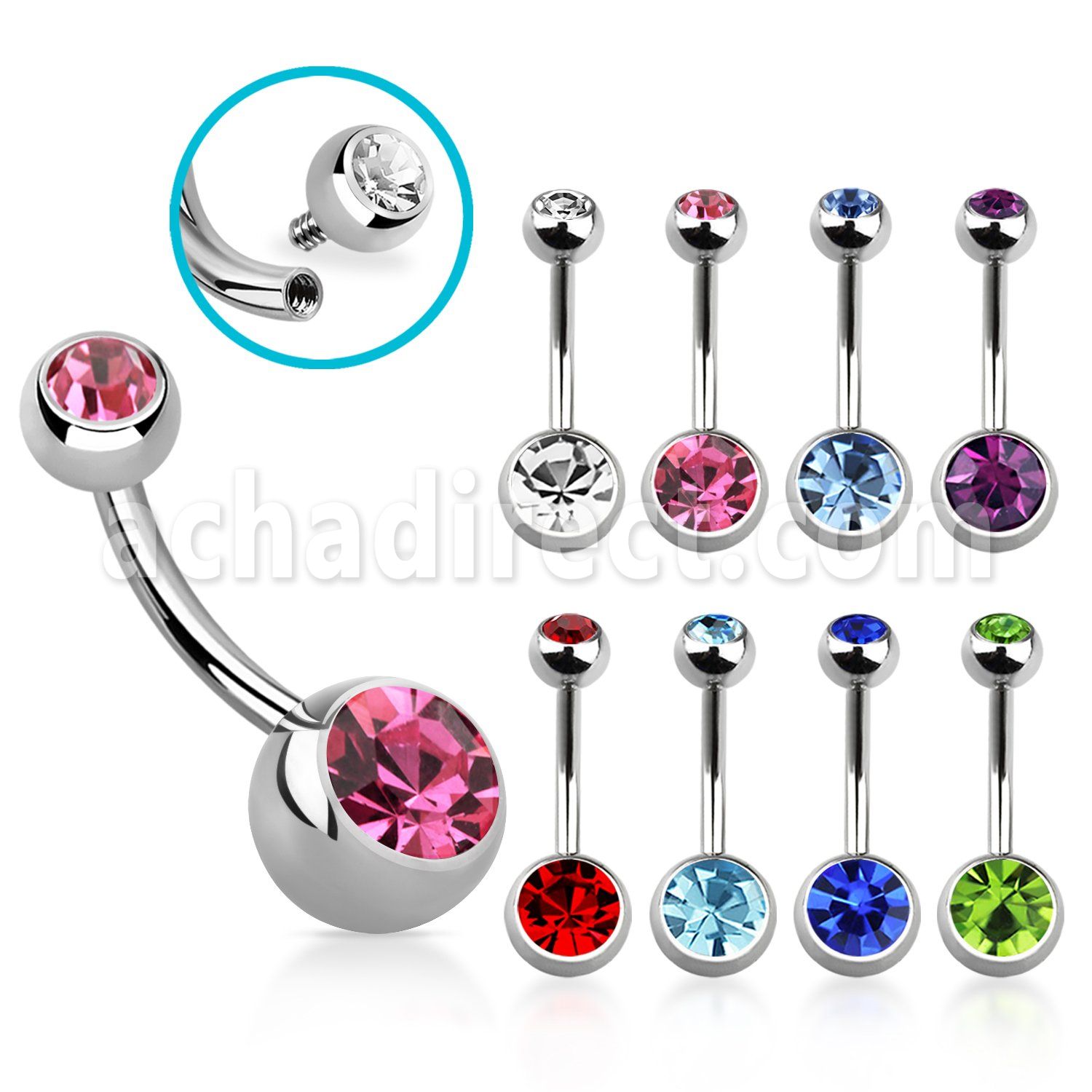 bn2cgin piercing ombligo acero quirurgico bolas joya bisel 8mm rosca interna 5mm al por mayor