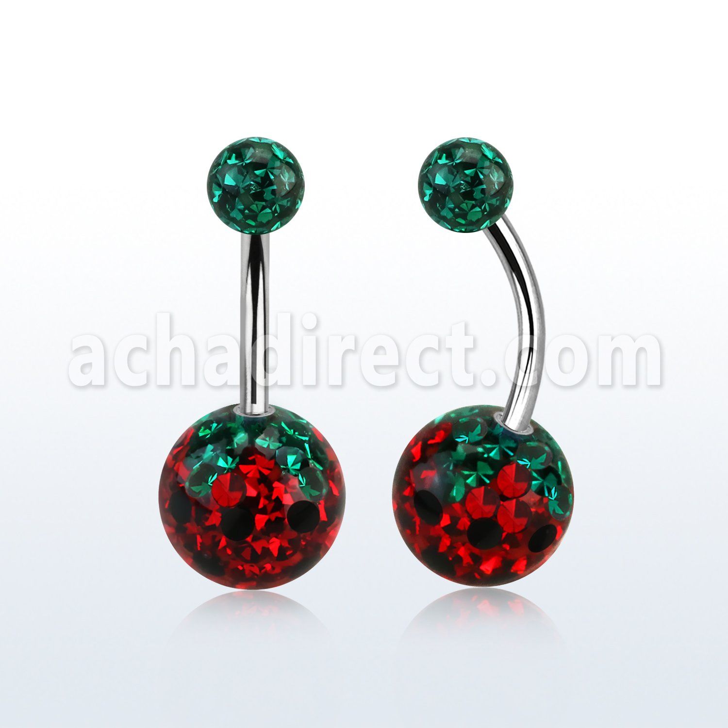 bn2fr10s piercing ombligo acero quirurgico bolas multi cristal pegado ferido diseno fresa cubierta resina bola superior color esmeralda