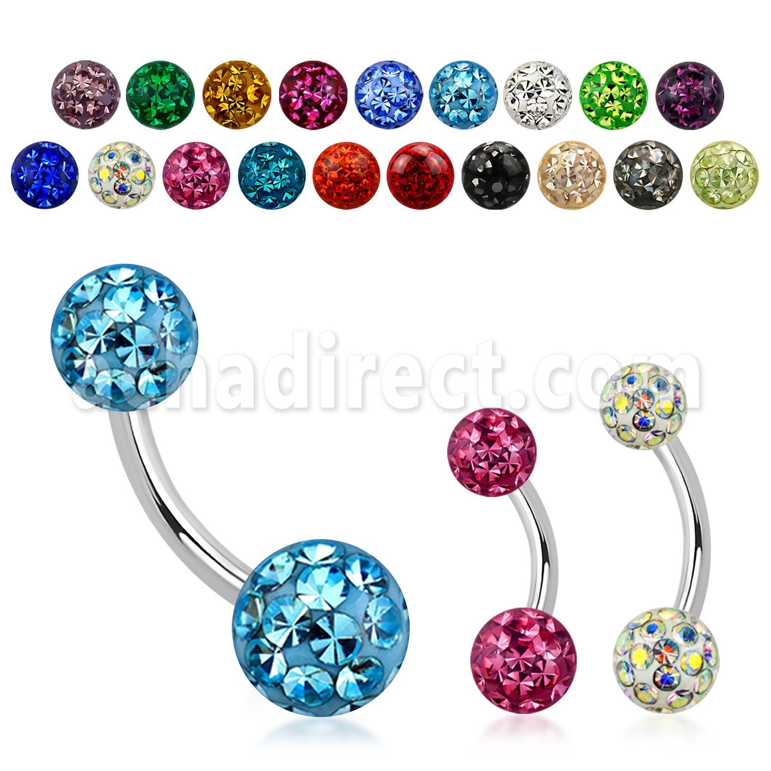 bn2frs piercing ombligo acero quirurgico bolas 5mm 6mm multi cristal ferido al por mayor