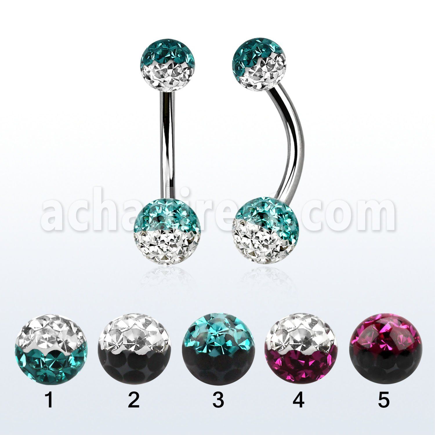 bn2frse piercing ombligo acero quirurgico bolas 5mm 6mm multi cristal ferido colores al por mayor