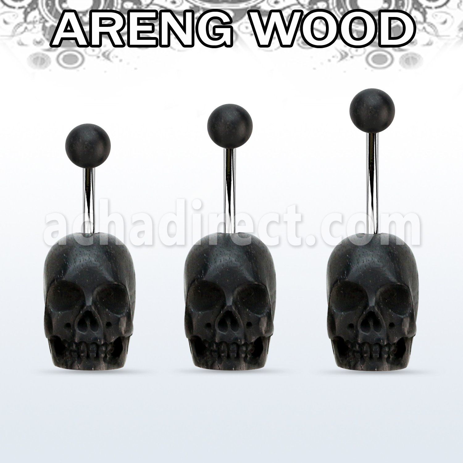 bnarsk piercing ombligo acero quirurgico calavera tallada mano madera areng bola 5mm madera areng distribuidor