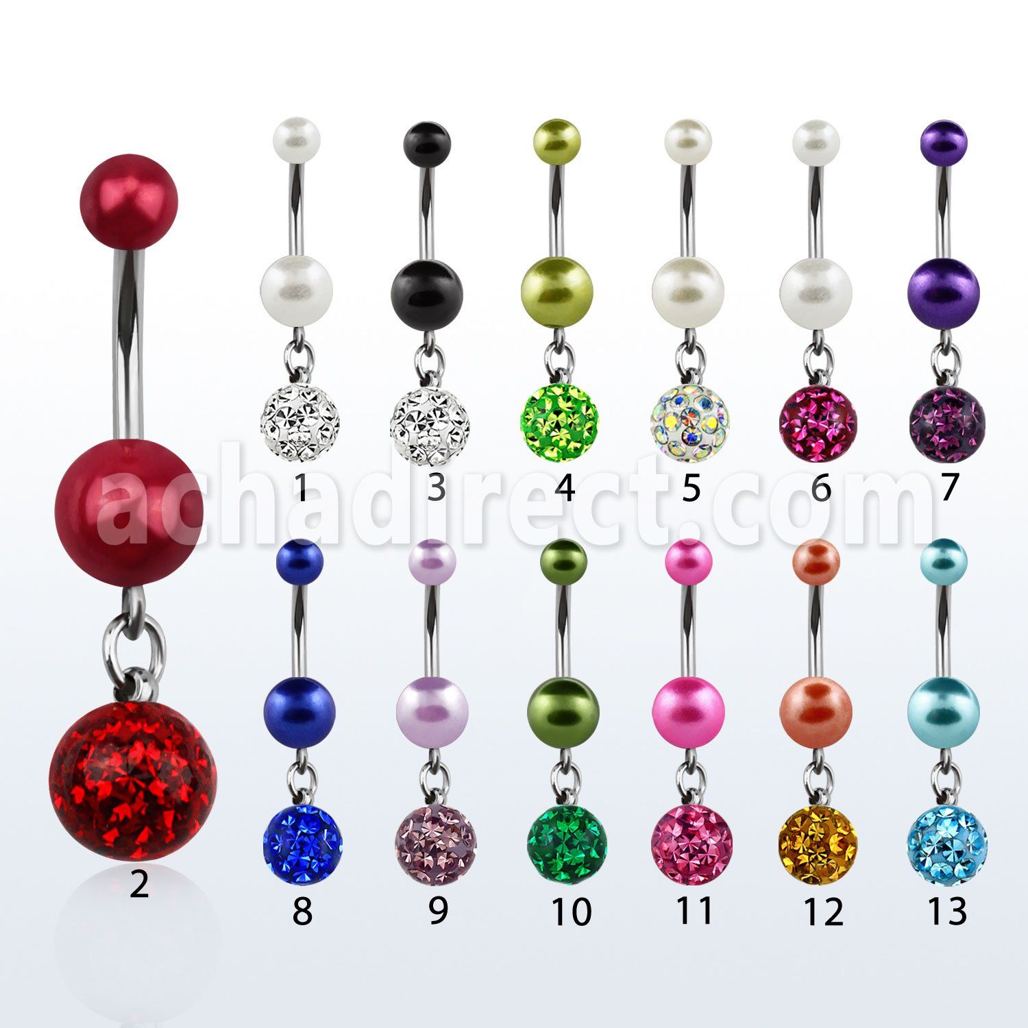 bndpr9 piercing ombligo acero quirurgico bolas perlas falsas 5 8mm bola multi cristal ferido 8mm al por mayor