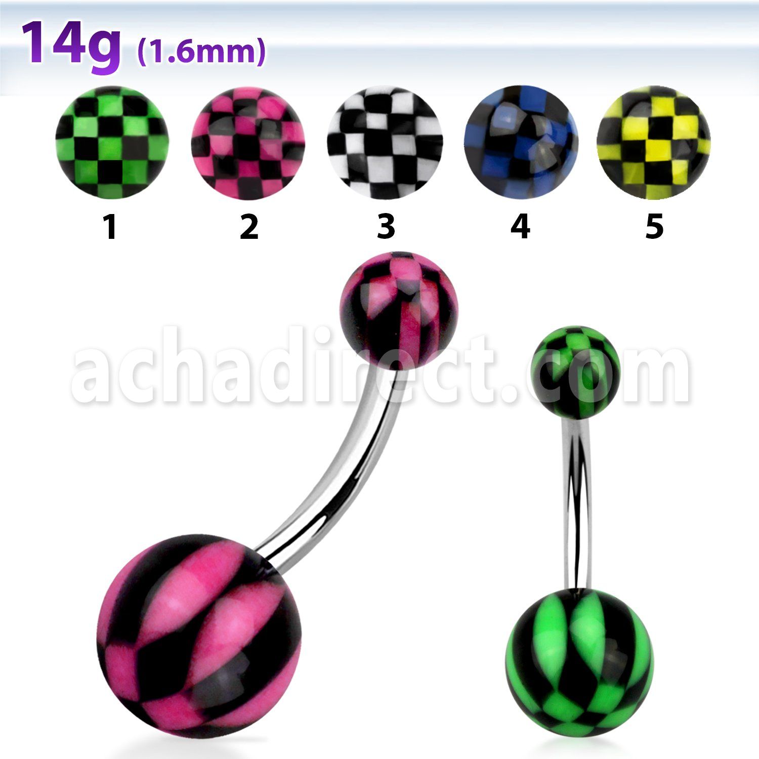 bndxa piercing ombligo acero quirurgico bolas acrilicas 5 8mm cuadros colores 10mm distribuidor