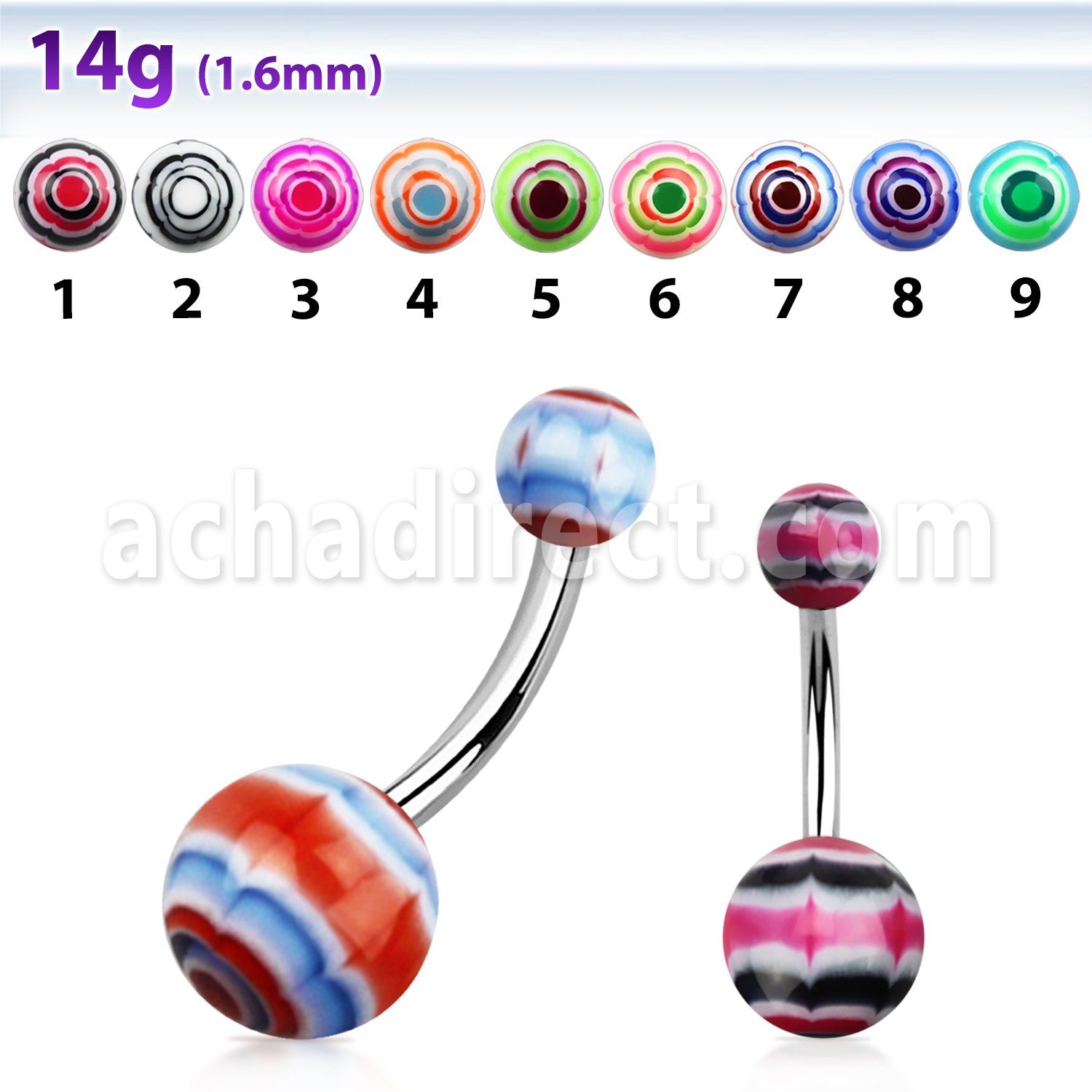 bndxb piercing ombligo acero quirurgico bolas acrilicas marmoladas multi colores 5 8mm 10mm al por mayor