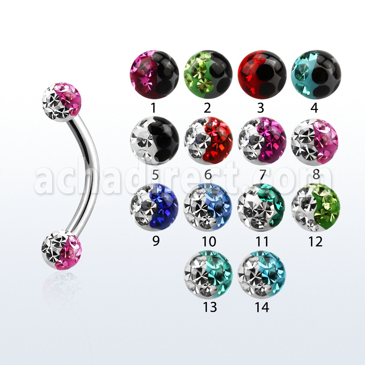 bnefr3e banana ceja acero quirurgico bolas multi cristal 3mm colores venta