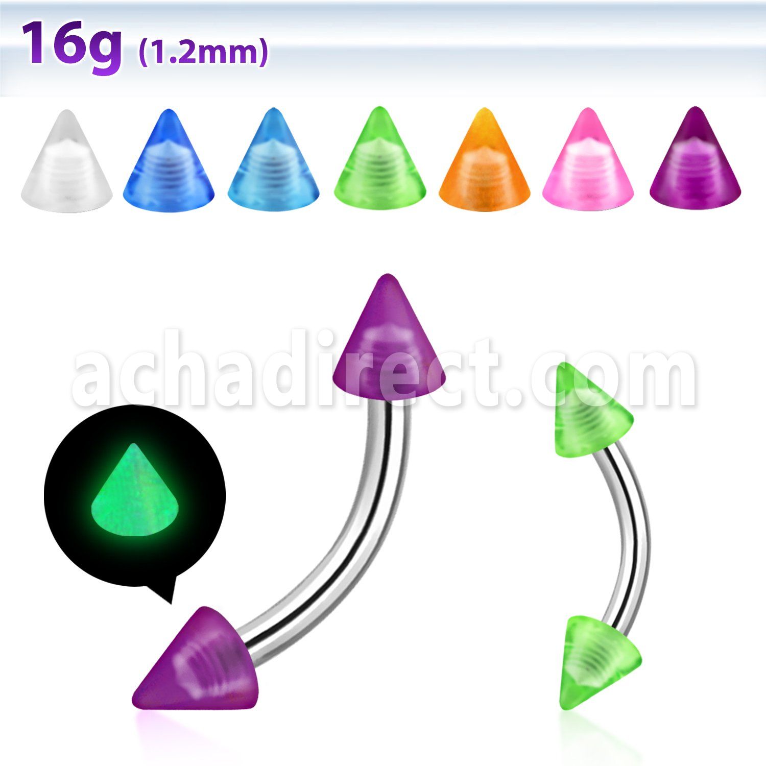 bneglcn banana ceja acero quirurgico conos acrilicos brillan oscuridad 3mm 8mm mayorista