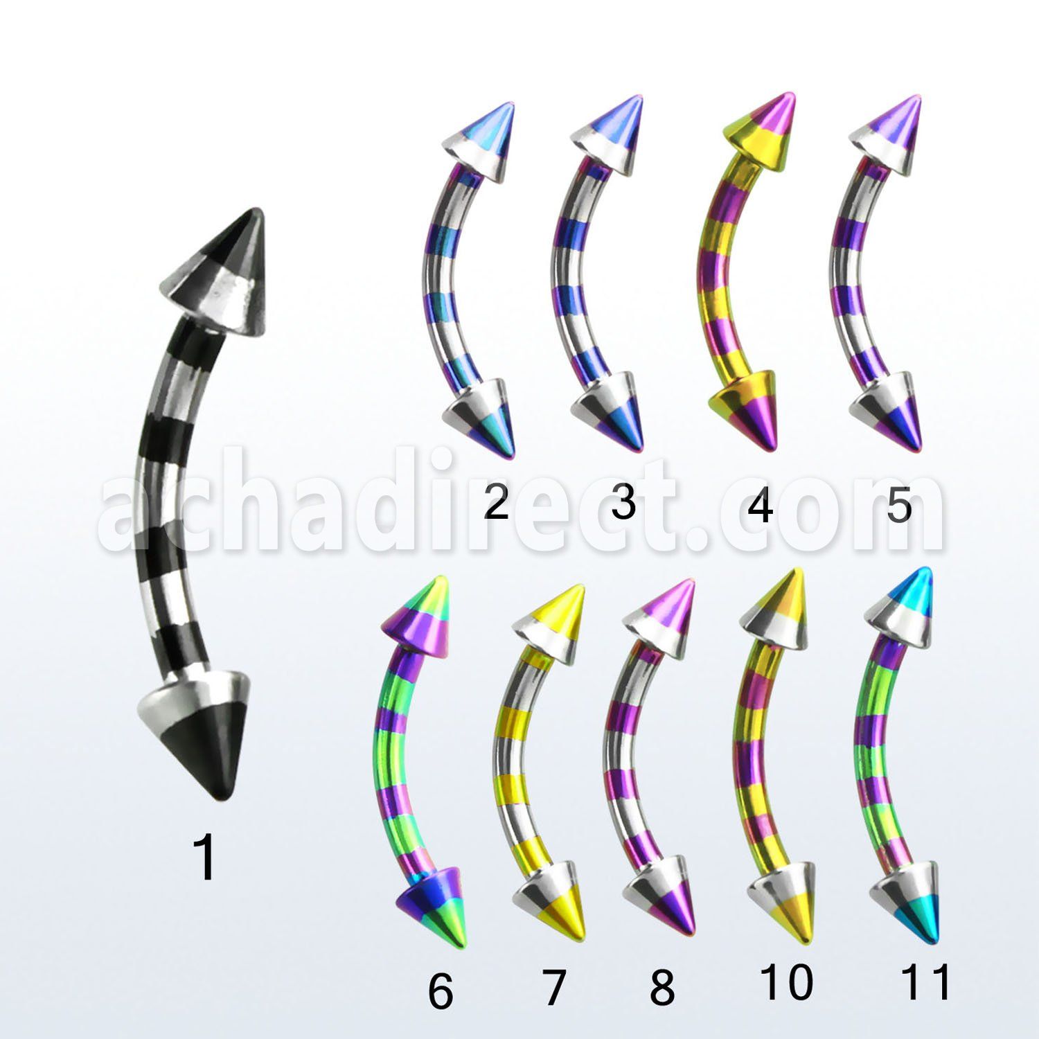 bnemtn banana ceja acero quirurgico pvd rayas cebra conos 3mm 8mm venta