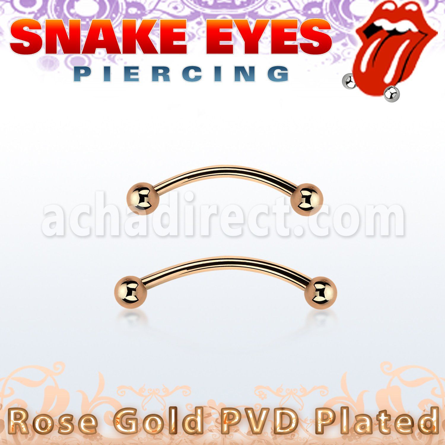 bnettbl piercing banana ojo serpiente acero 316l pvd oro rosa bolas 3mm distribuidor