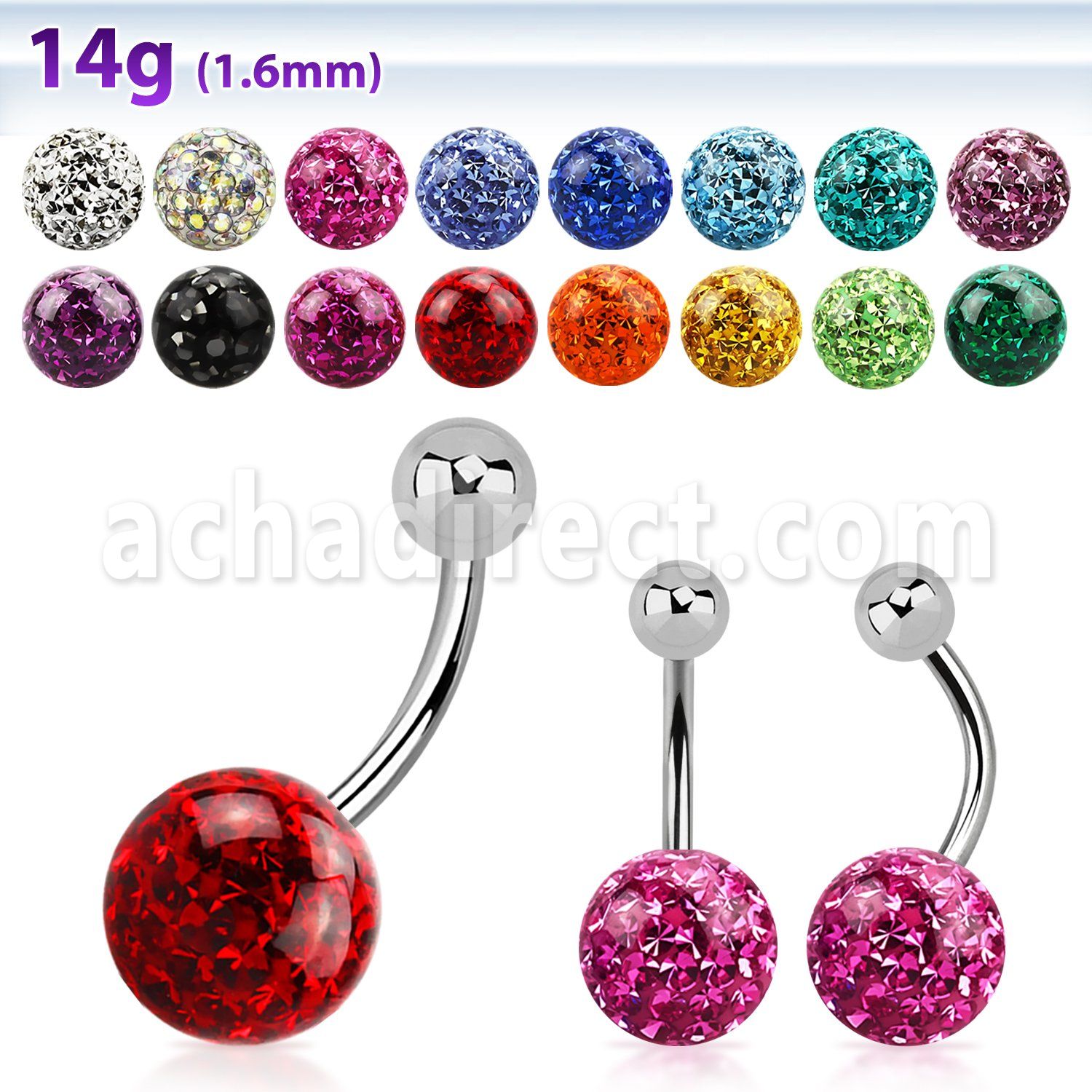 bnfr10 piercing ombligo acero quirurgico bola acero 5mm bola multi cristal ferido 10mm venta