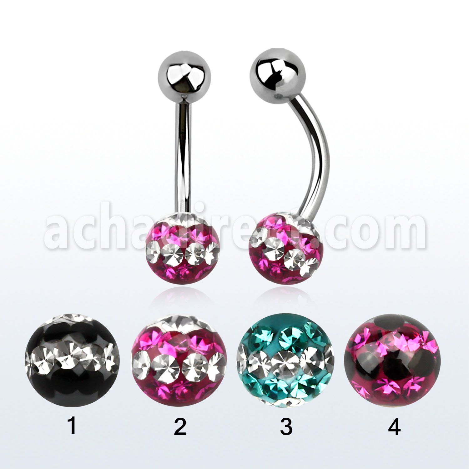 bnfr6d piercing ombligo acero quirurgico bola acero 5mm bola 6mm multi cristal ferido triple linea mayorista