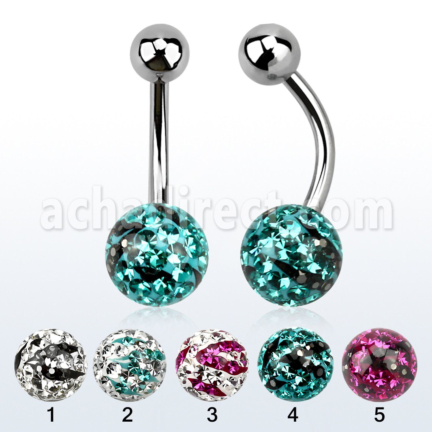 bnfr8c piercing ombligo acero quirurgico bola acero 5mm bola 8mm multi cristal ferido rayas cebra al por mayor