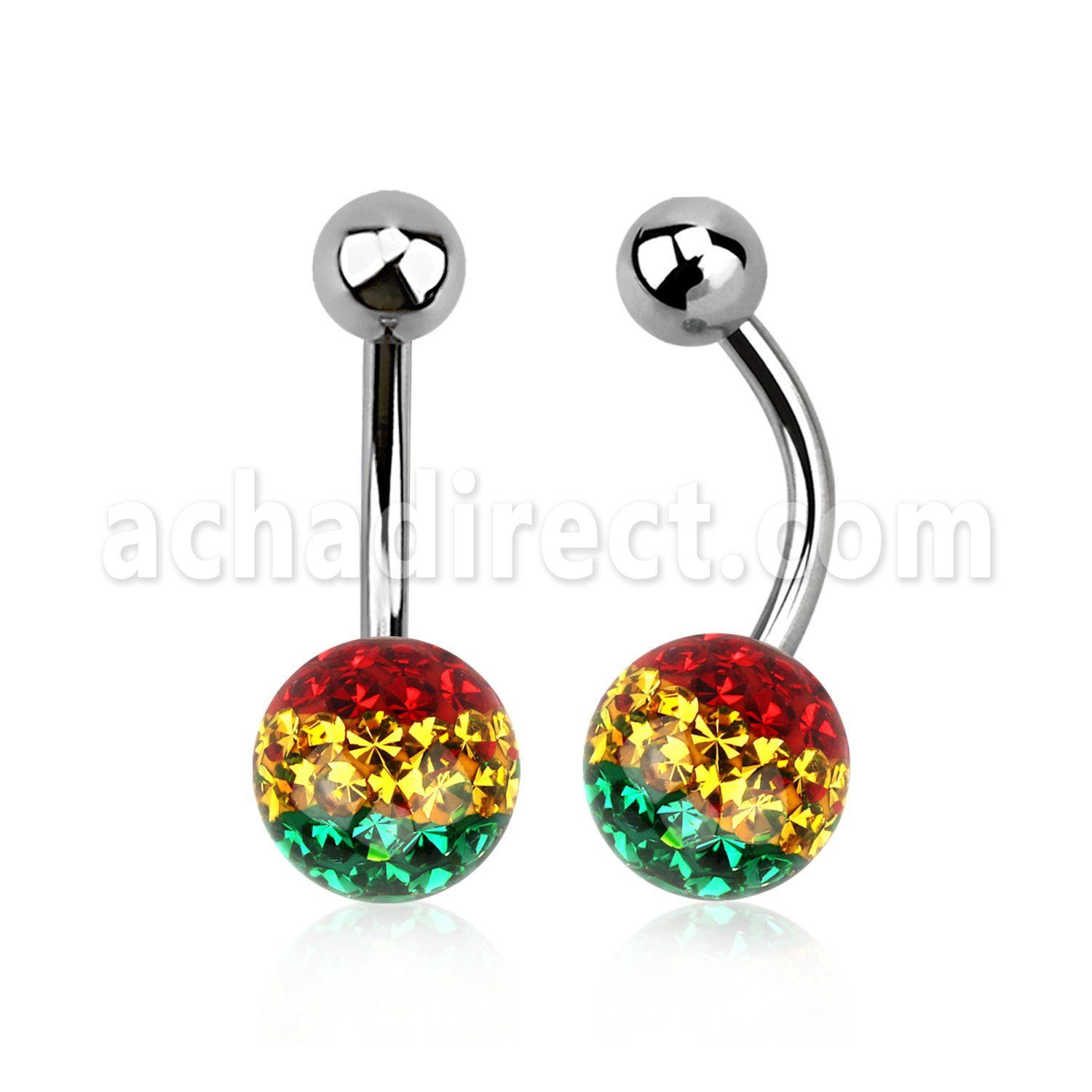 bnfr8r piercing ombligo acero quirurgico bola acero 5mm bola multi cristal ferido 8mm rayas color rasta al por mayor