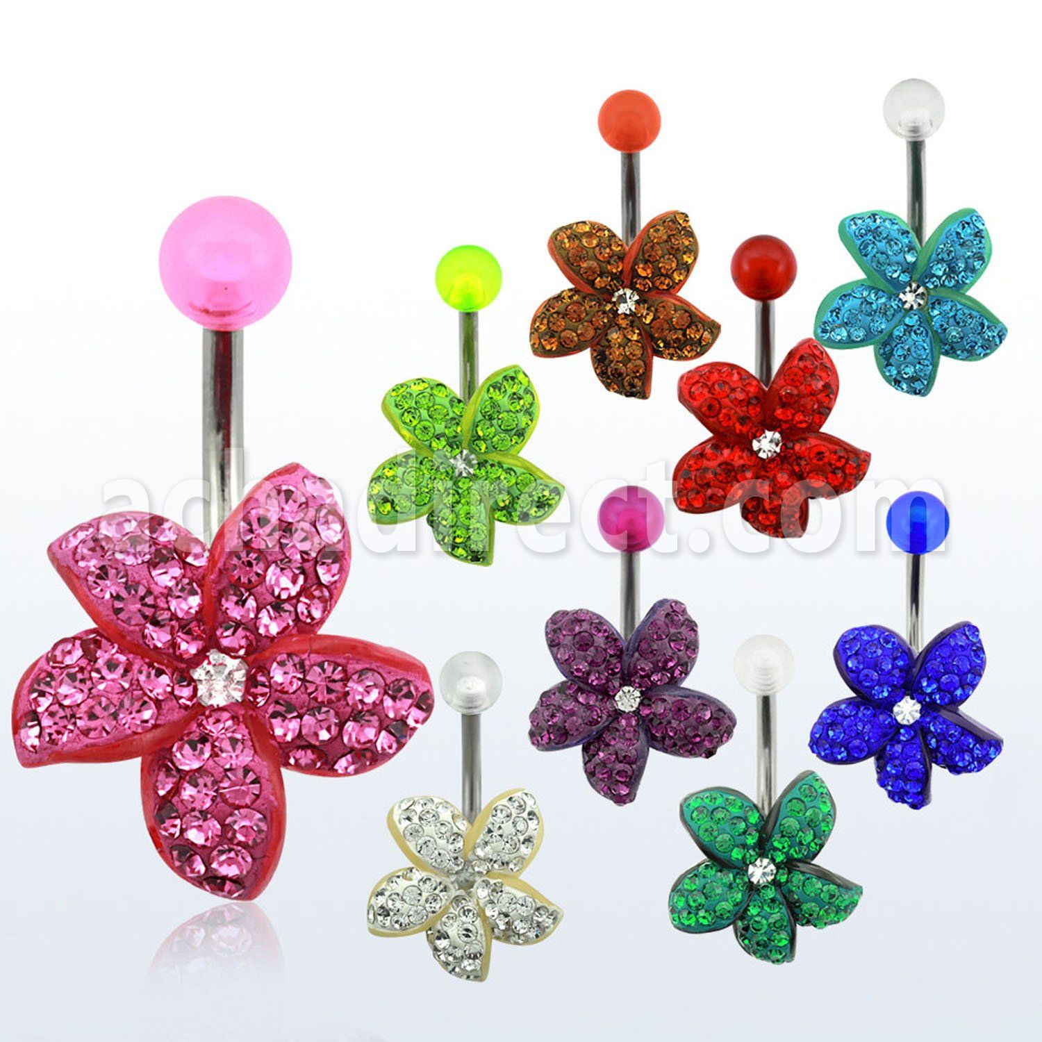 bnfwc1 piercing ombligo acero quirurgico flor hawaiana cristal bola acrilica distribuidor mayorista