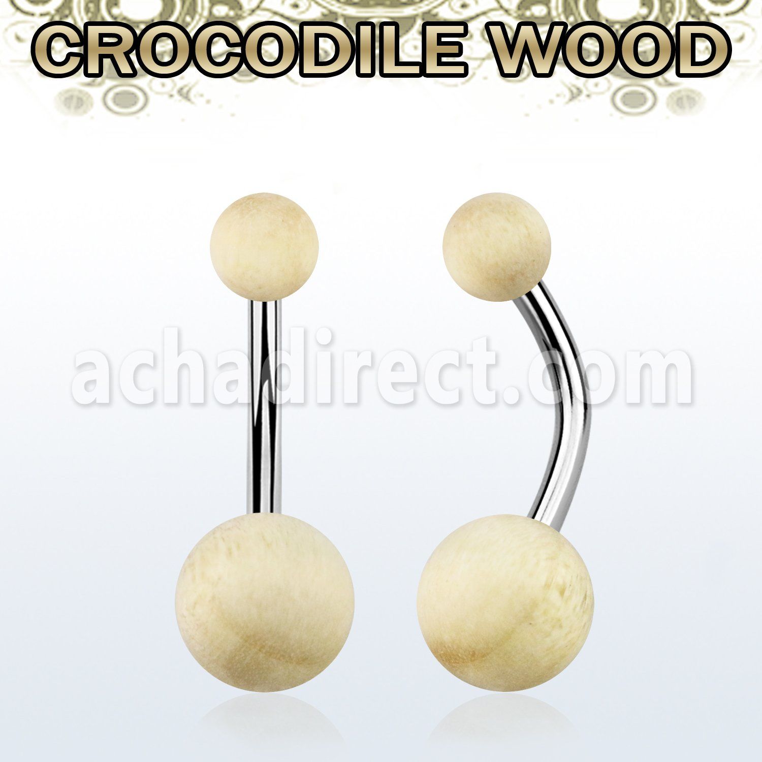 bngcr piercing ombligo organico barra 316l bolas madera cocodrilo 5 8mm distribuidor mayorista