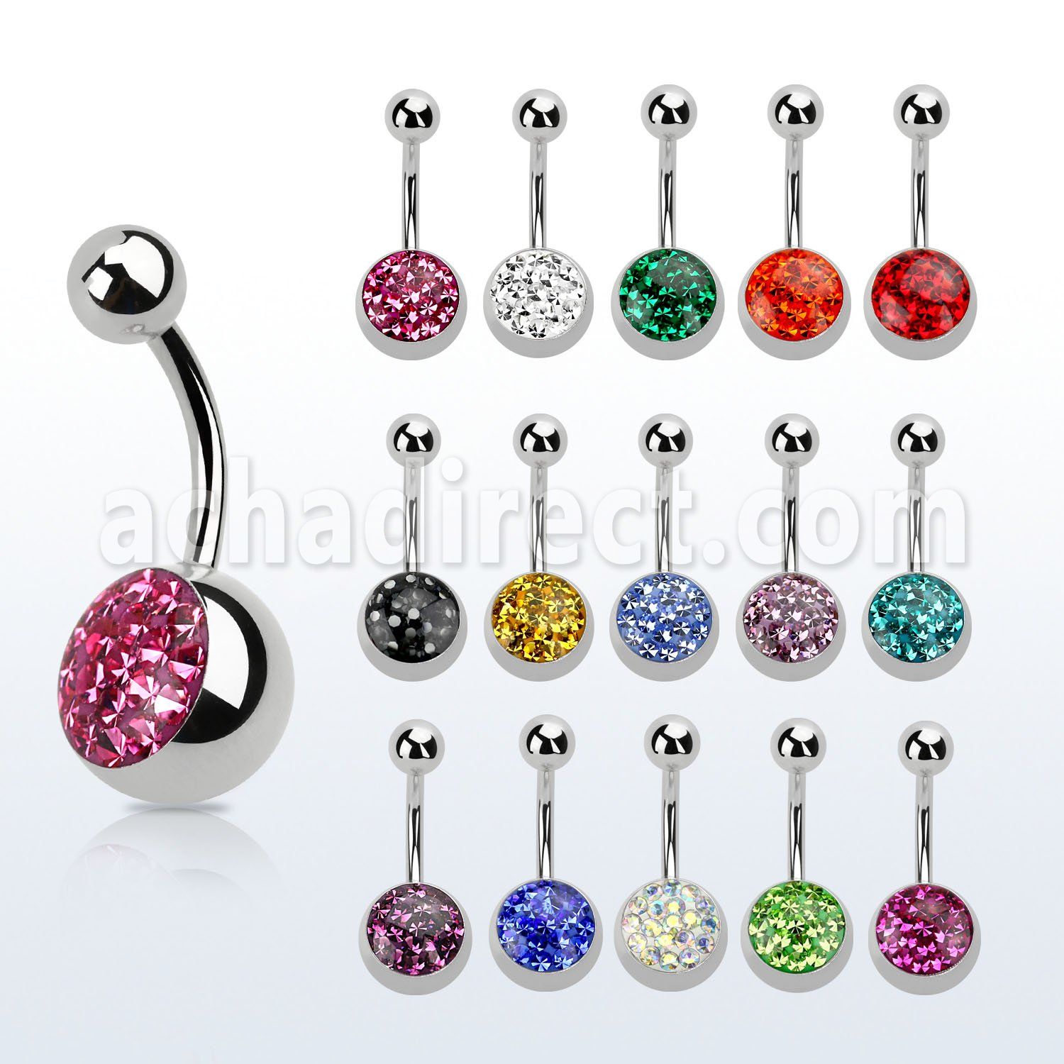bnmtj15 piercing ombligo acero quirurgico media bola acero 10mm cristal ferido bola acero liso 5mm distribuidor mayorista