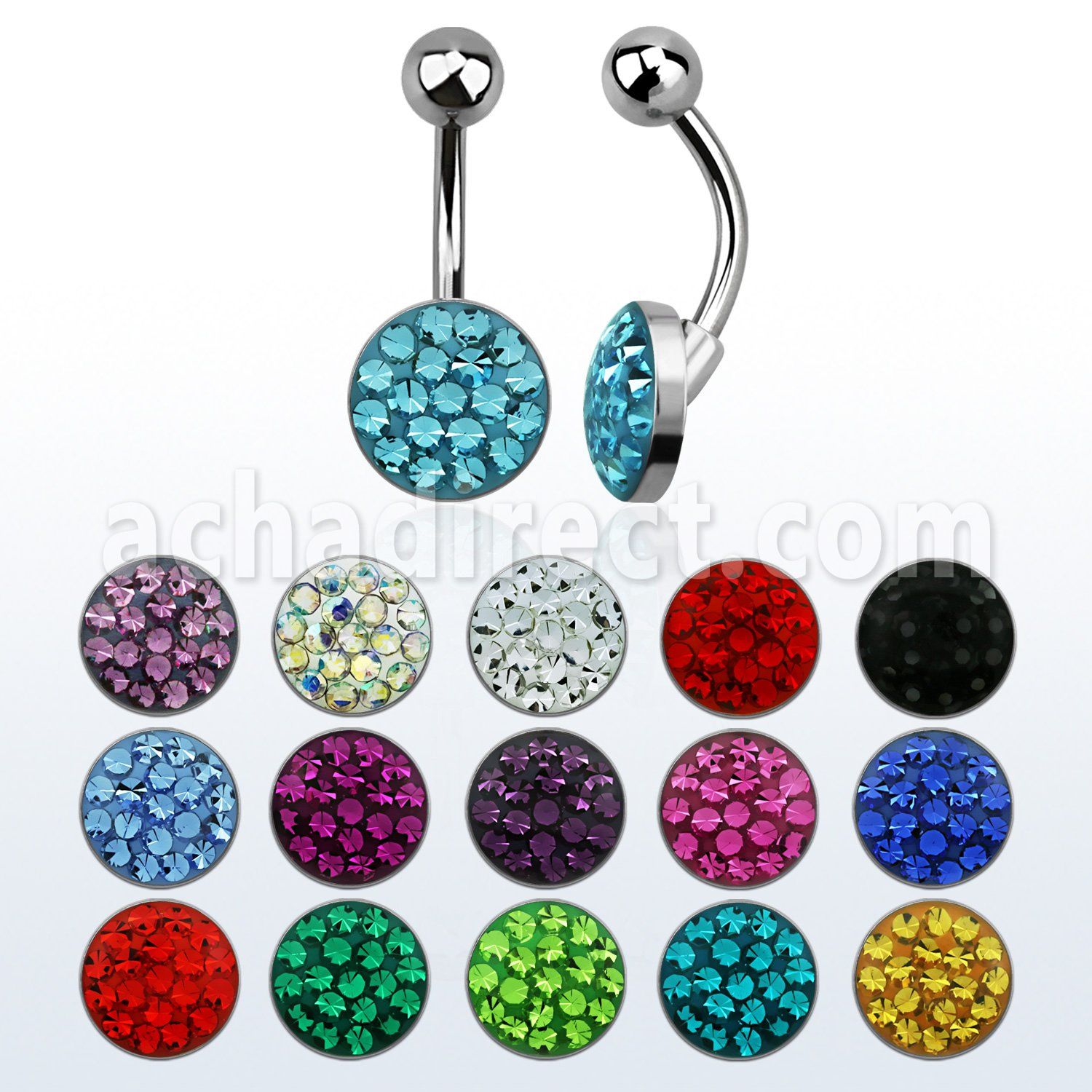 bnmtj16 piercing ombligo acero quirurgico disco plano 10mm cristal ferido bola acero liso 5mm al por mayor