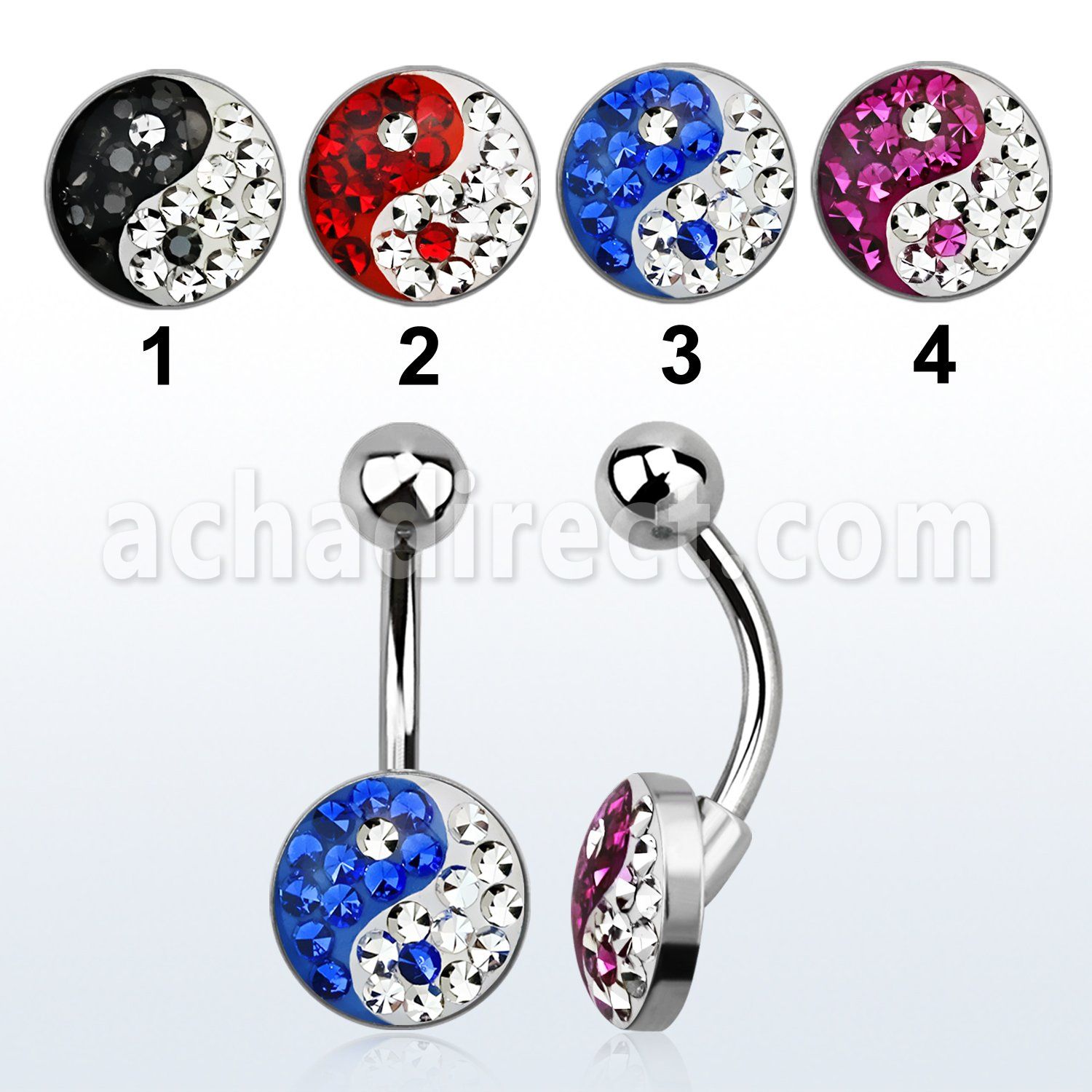 bnmtj17 piercing ombligo acero quirurgico disco plano 10mm cristal ferido ying yang bola acero liso 5mm venta