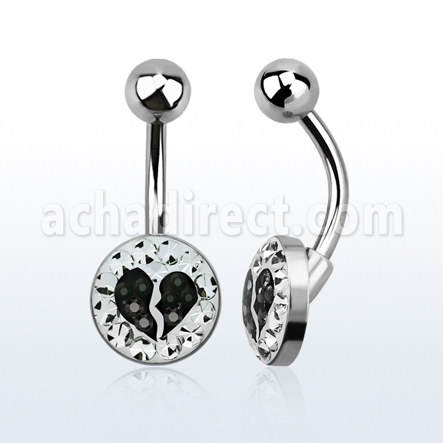 bnmtj26 piercing ombligo acero quirurgico disco plano 10mm cristal ferido corazon partido bola acero liso 5mm mayorista