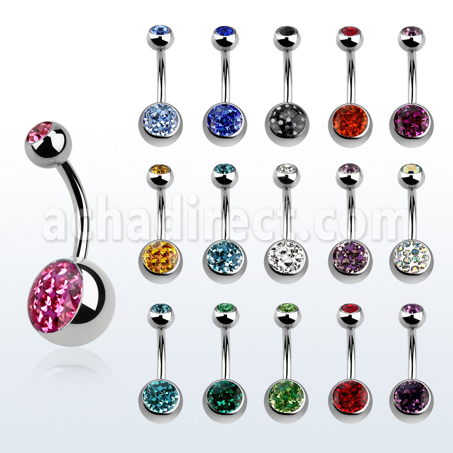 bnmtj30j piercing ombligo acero quirurgico media bola 8mm acero cristal ferido bola 5mm joya bisel distribuidor mayorista