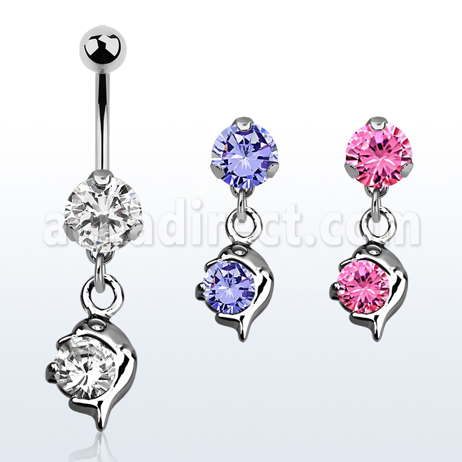 bnrz10 piercing ombligo acero quirurgico zirconia 8mm colgante delfin zirconia 38 10mm mayorista