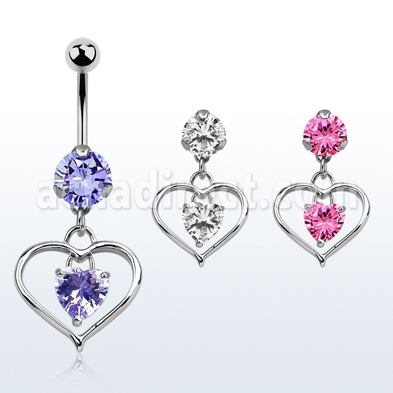 bnrz115 piercing ombligo acero quirurgico zirconia 8mm colgante corazon zirconia interior corazon 38 10mm al por mayor