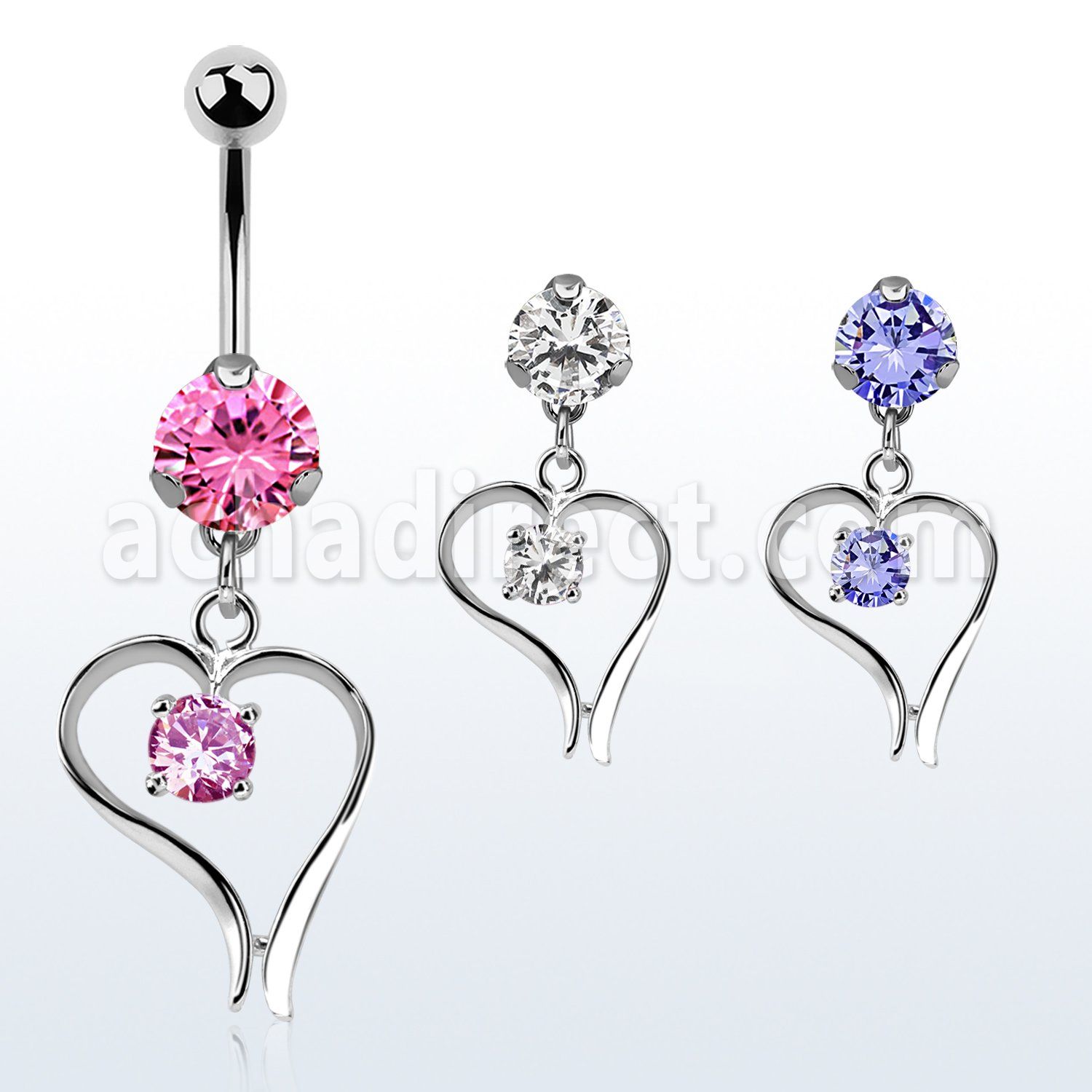 bnrz12 piercing ombligo acero quirurgico zirconia 8mm colgante corazon zirconia redonda interior 38 10mm mayorista