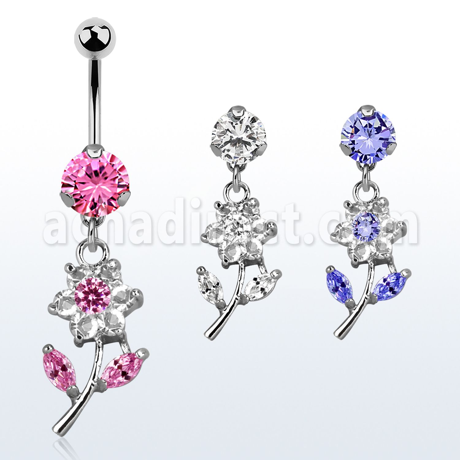 bnrz178 piercing ombligo acero quirurgico zirconia 8mm colgante flor zirconia 38 10mm venta