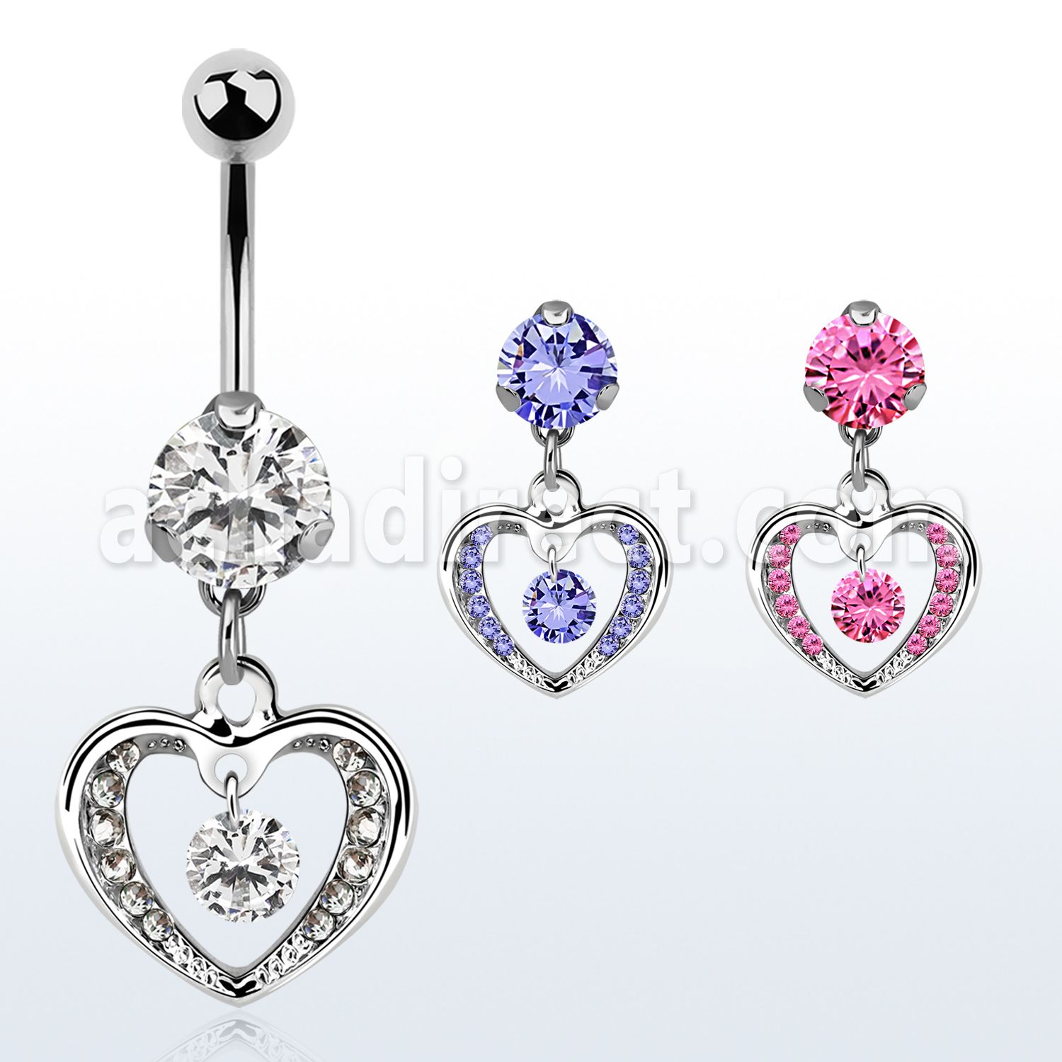 bnrz571 piercing ombligo acero quirurgico zirconia 8mm colgante zirconia redonda corazon 38 10mm distribuidor mayorista