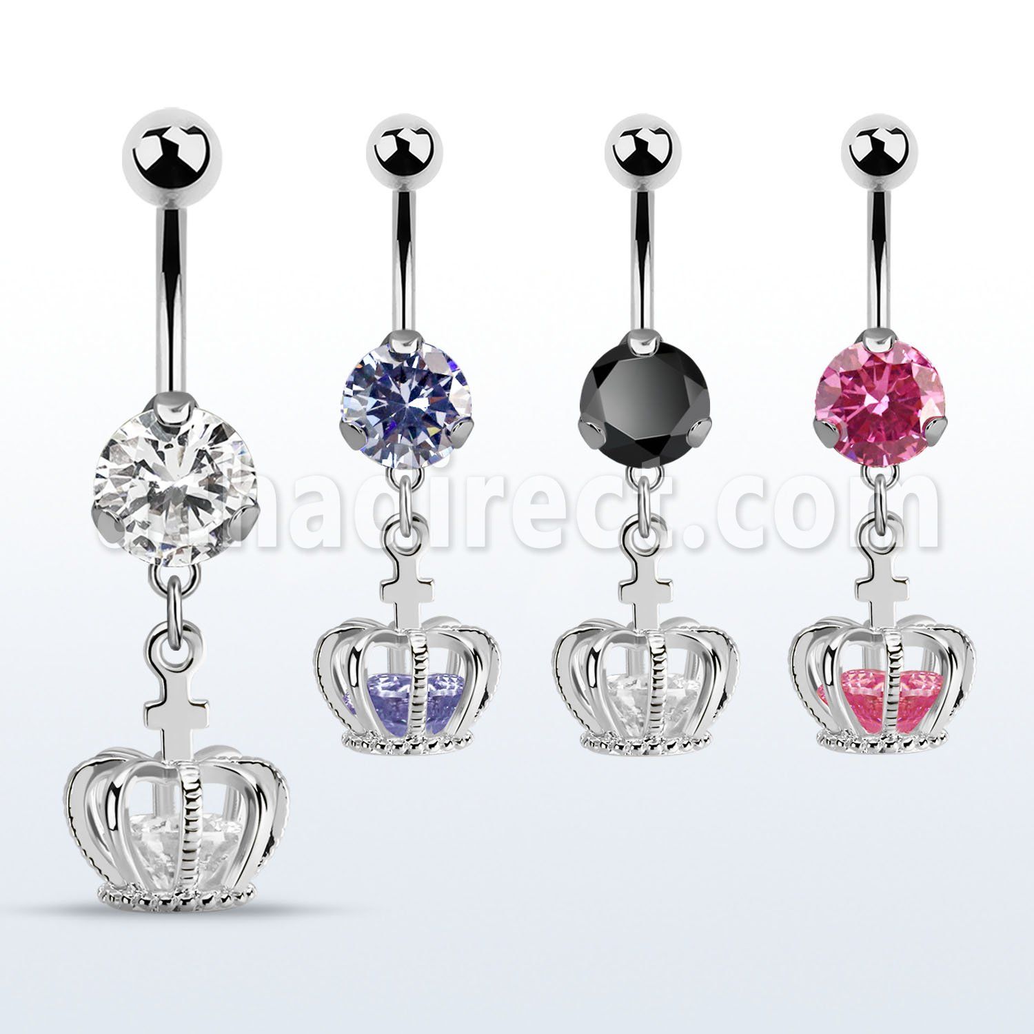 bnrz590 piercing ombligo acero quirurgico zirconia 8mm colgante corona zirconia plata distribuidor