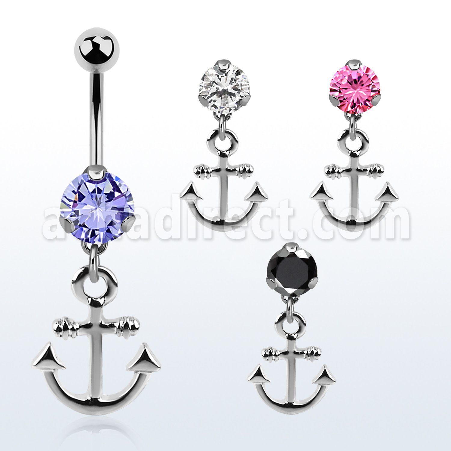 bnrz632 piercing ombligo acero quirurgico zirconia 8mm colgante liso ancla 38 10mm al por mayor