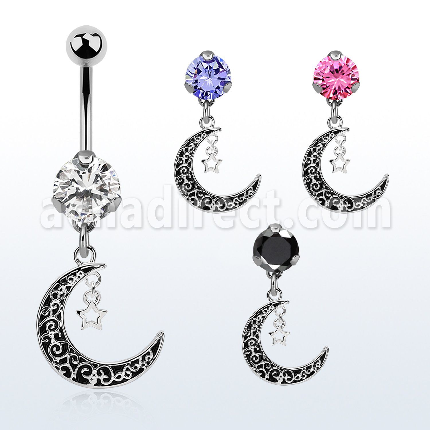 bnrz730c piercing ombligo acero quirurgico zirconia 8mm colgante luna vintage estrella 38 10mm venta