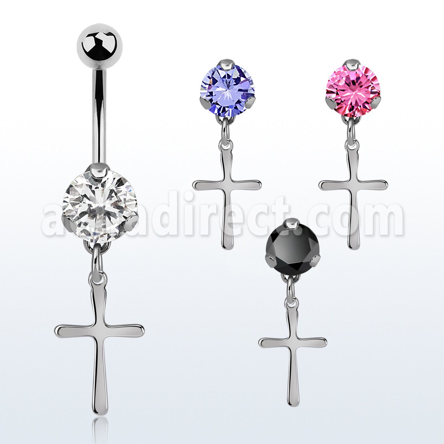 bnrz757 piercing ombligo acero quirurgico zirconia 8mm colgante liso cruz acero 38 10mm distribuidor mayorista