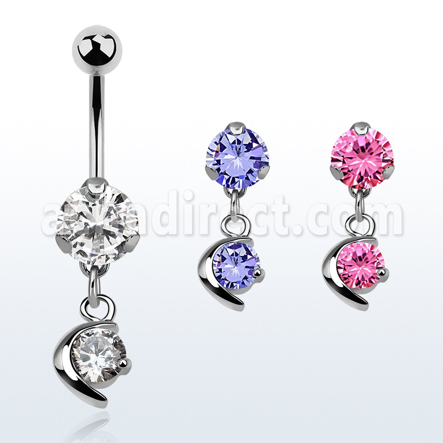 bnrz8 piercing ombligo acero quirurgico zirconia 8mm colgante luna zirconia redonda 38 10mm distribuidor mayorista