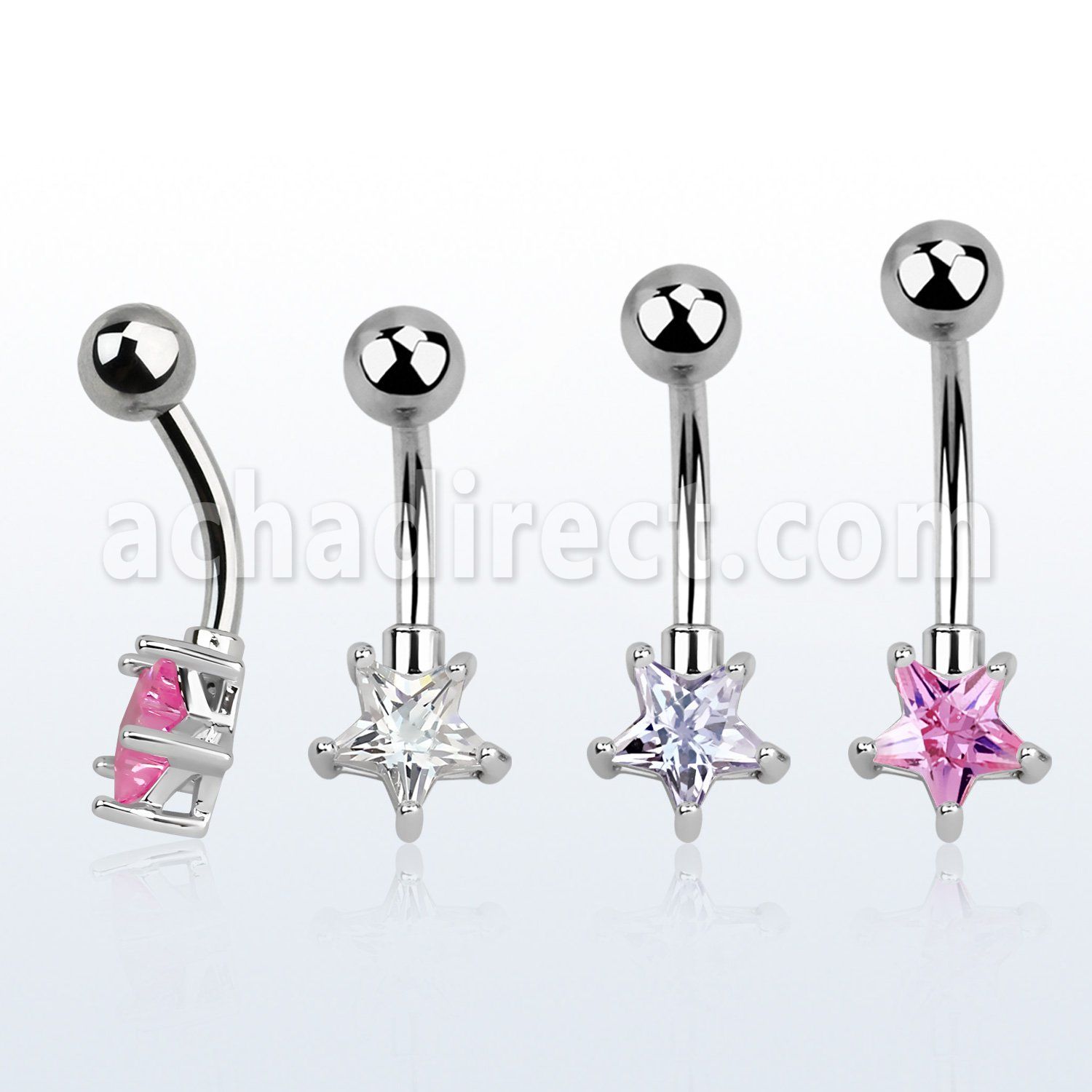 bnstz piercing ombligo acero quirurgico zirconia estrella 8mm bola acero liso 5mm mayorista