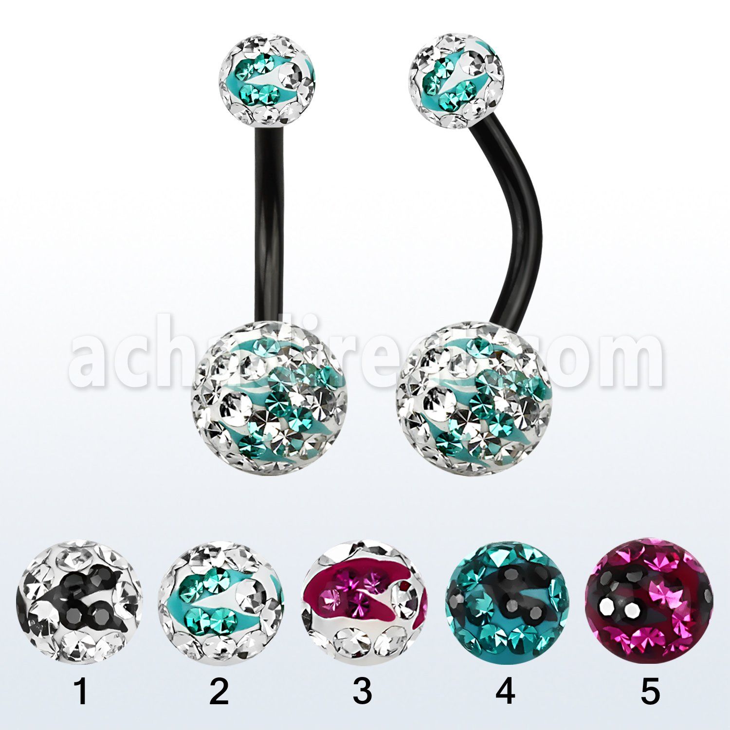 bnt2frgc piercing ombligo acero quirurgico anodizado bolas 5 8mm multi cristal ferido rayas cebra mayorista