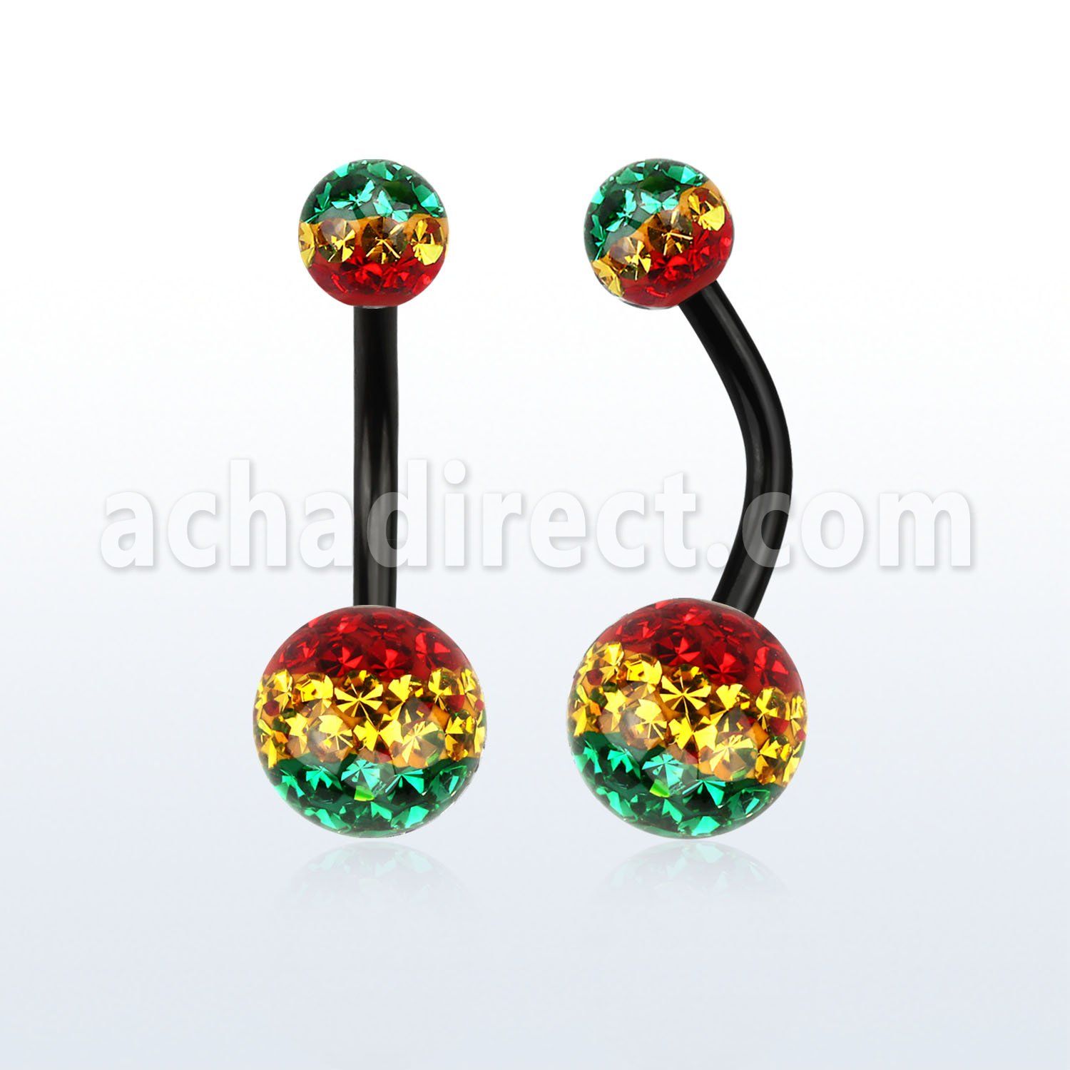 bnt2frgr piercing ombligo acero quirurgico anodizado bolas multi cristal ferido 5 8mm rayas rasta distribuidor