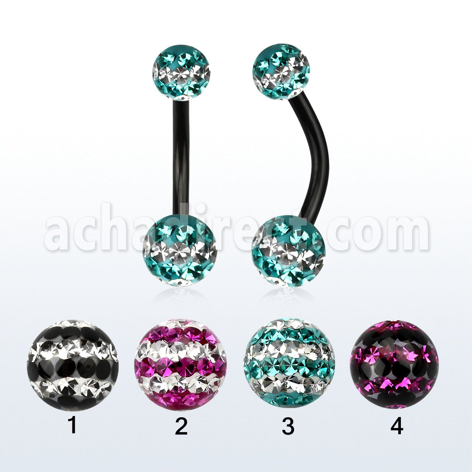 bnt2frsd piercing ombligo acero quirurgico anodizado bolas 5mm 6mm multi cristal ferido triple linea mayorista