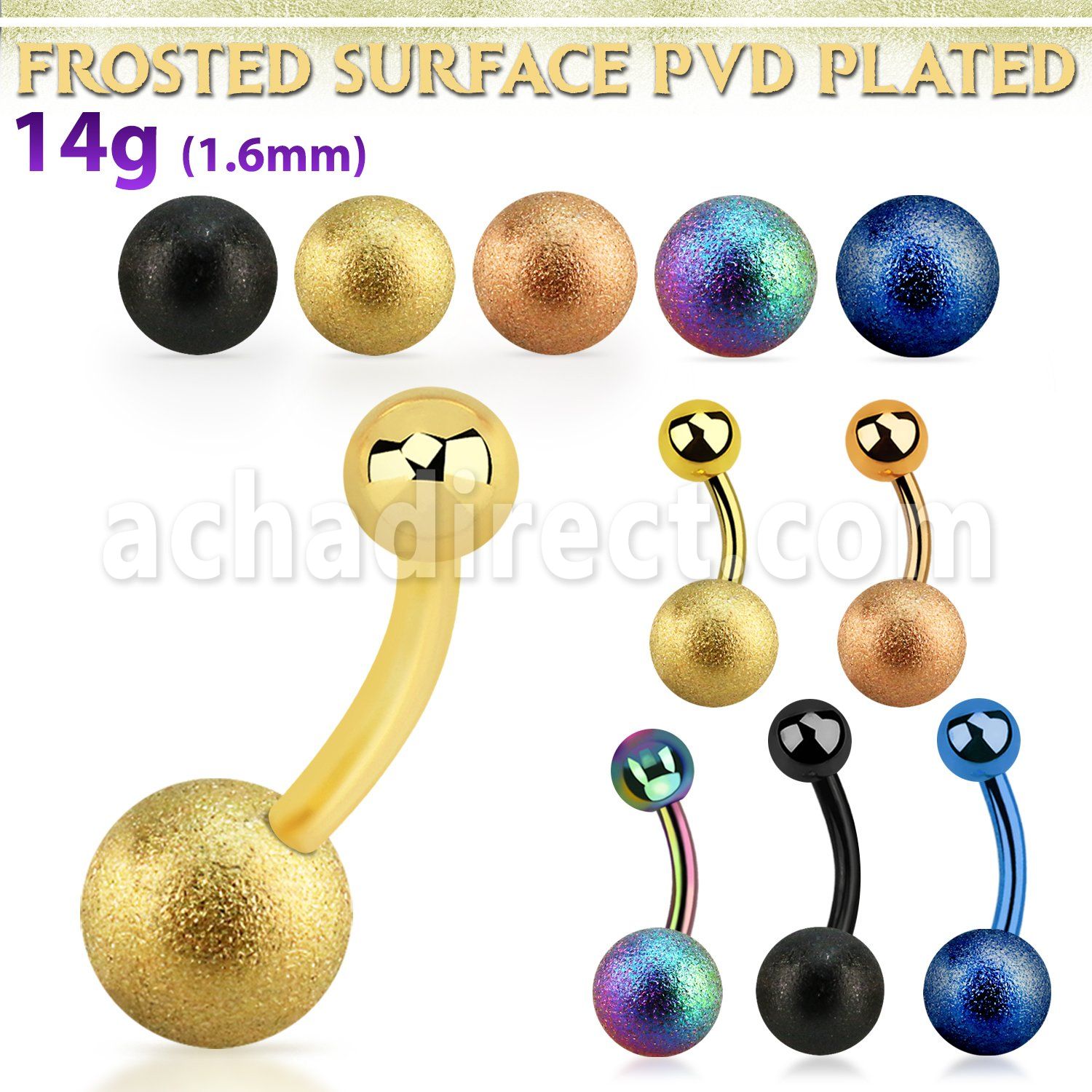 bntfo8 piercing ombligo acero quirurgico anodizado bola 8mm acero esmerilado bola 5mm acero distribuidor mayorista